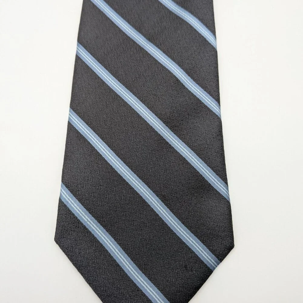 Ted Baker London 100% Silk Black / Blue Striped Tie USA made - Picture 2 of 7